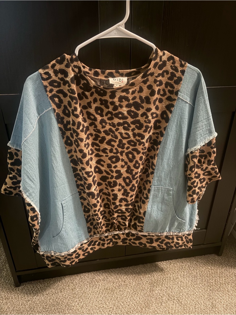 BiBi Leopard Print Top with Light Blue Panels